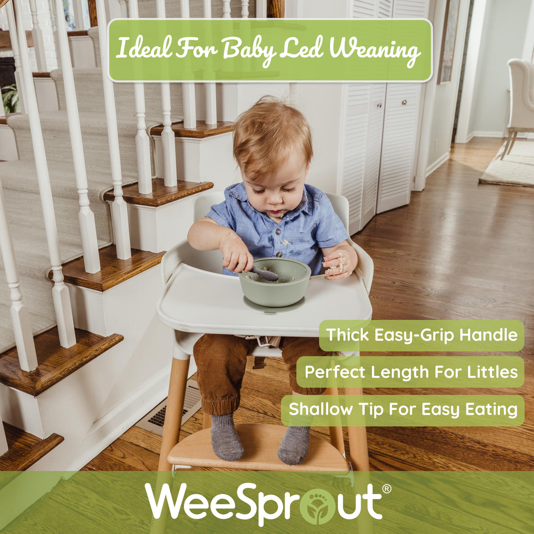WeeSprout Toddler Utensils, 3 Forks & 3 Spoons, 18/8 Stainless Steel & Food  Grade Silicone, Thick Easy-Grip Handles, Perfect Length For New Self