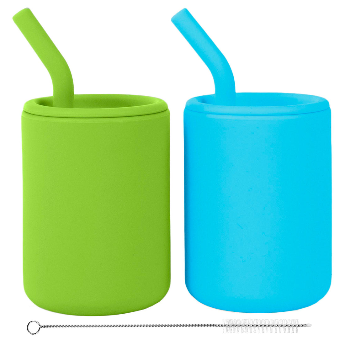 New No Spill Sippy Silicone Cup with Straw (BLUE)