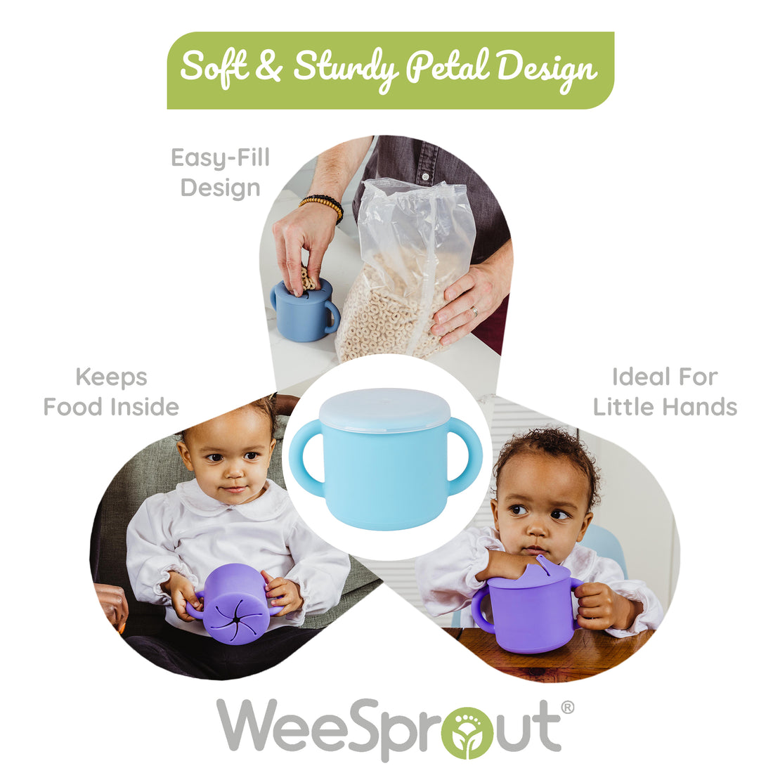 WeeSprout Glass Cups with Lids & Straws, Spill-Resistant Cups for Toddlers & Kids, Triple As Toddler Cups, Baby Food Storage & Snack Jars, XL Silicone