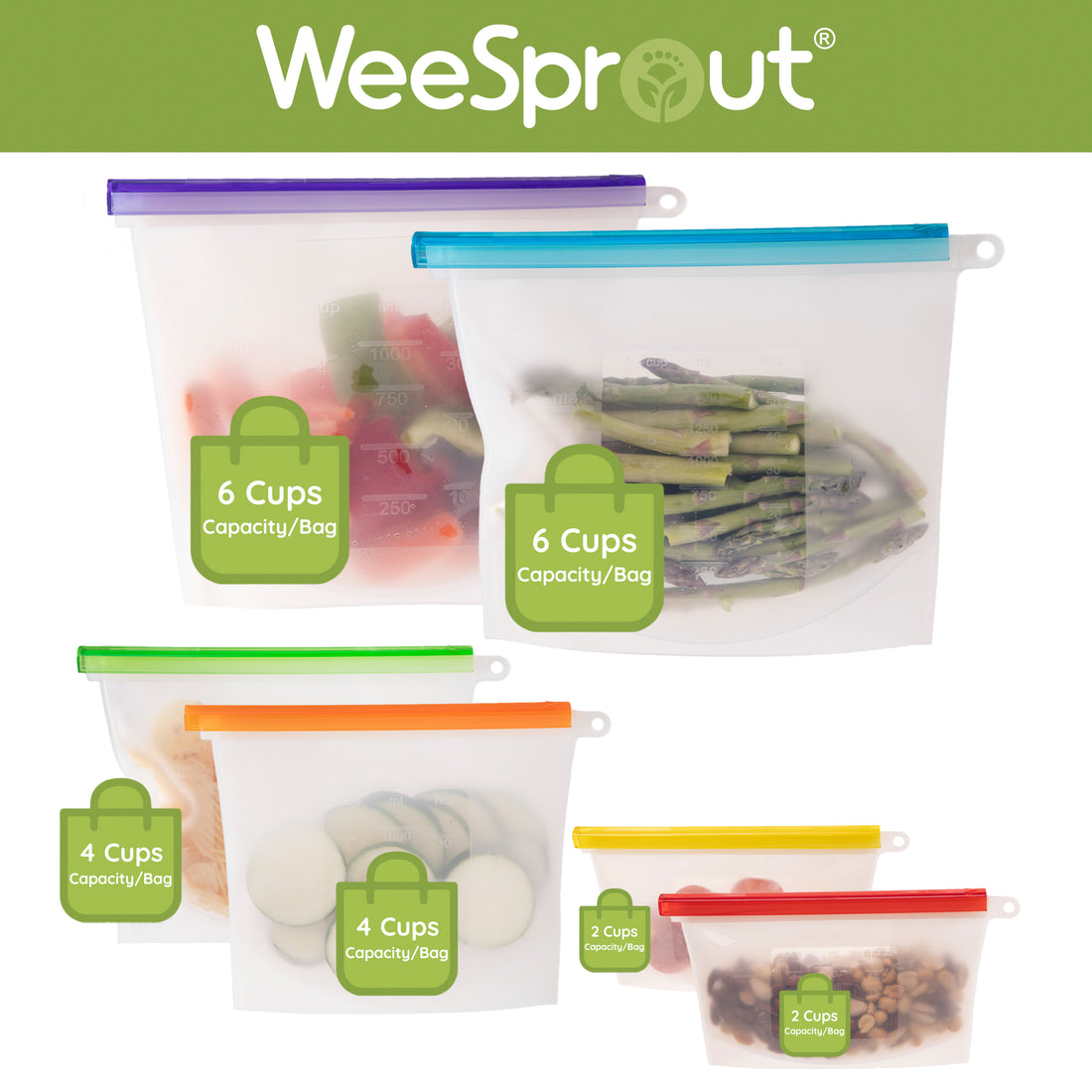 ecofworld 4 (2M/2L) Silicone FOOD STORAGE BAGS Eco-Friendly Reusable, Plastic Free, Sustainable