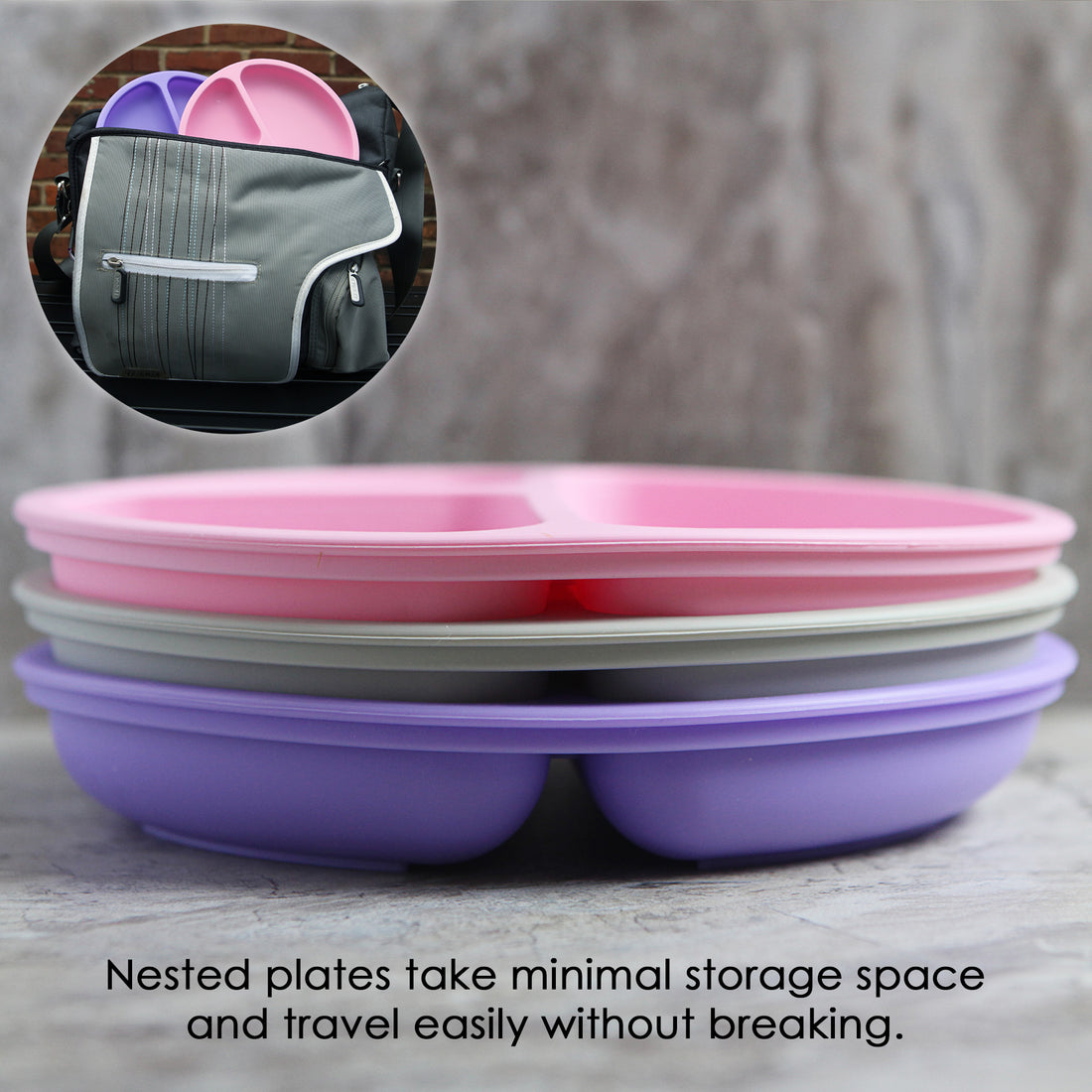 3 Large Microwave Food Storage Containers Section Divided Plates W/ Lids  Cover