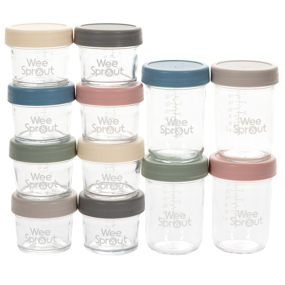 WeeSprout, Glass Baby Food Storage Containers - Set of 12 - 4 oz Jars w/ Lids