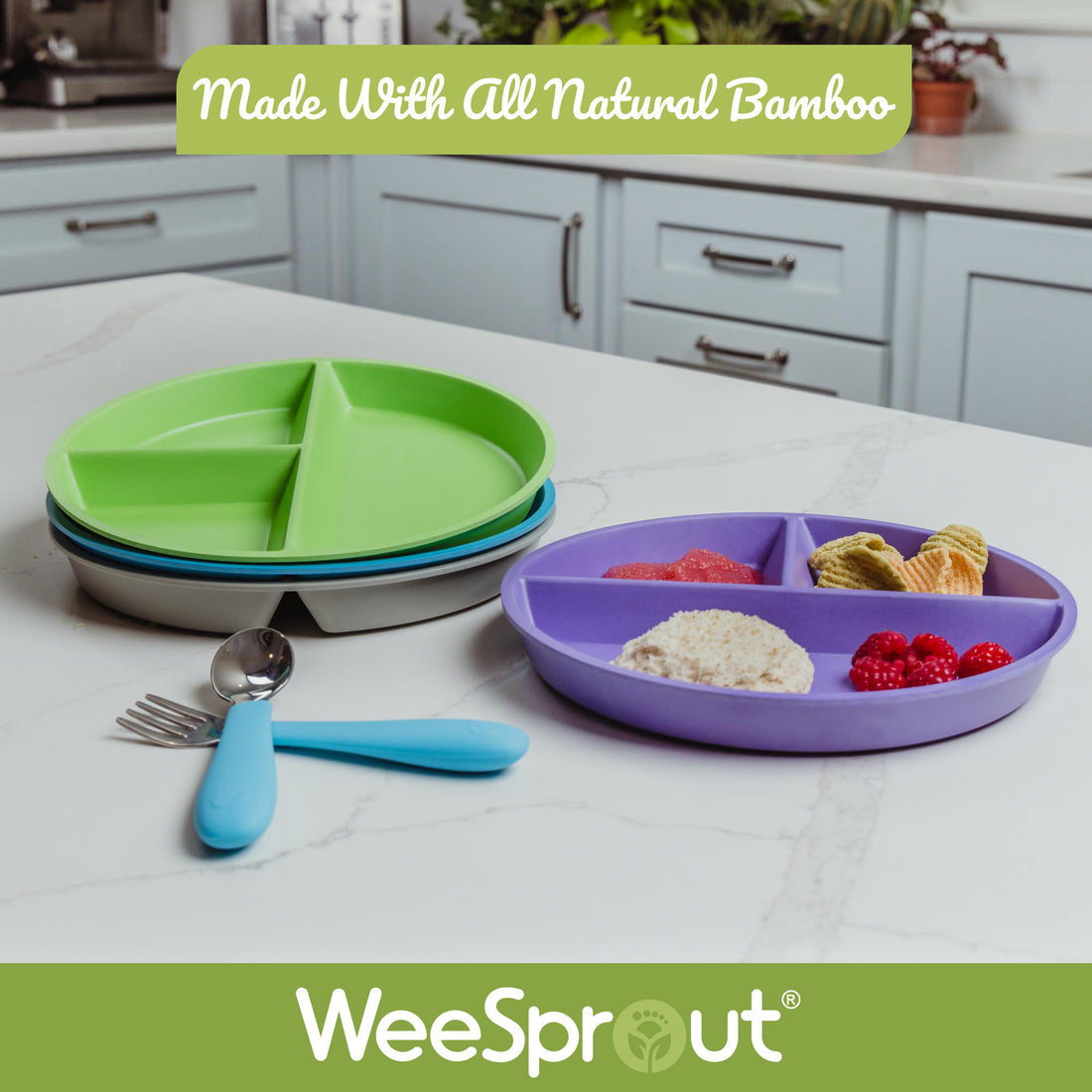 WeeSprout Bamboo Kids Bowls, Set of Four 15 oz Kid-Sized Bamboo